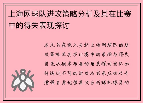 上海网球队进攻策略分析及其在比赛中的得失表现探讨